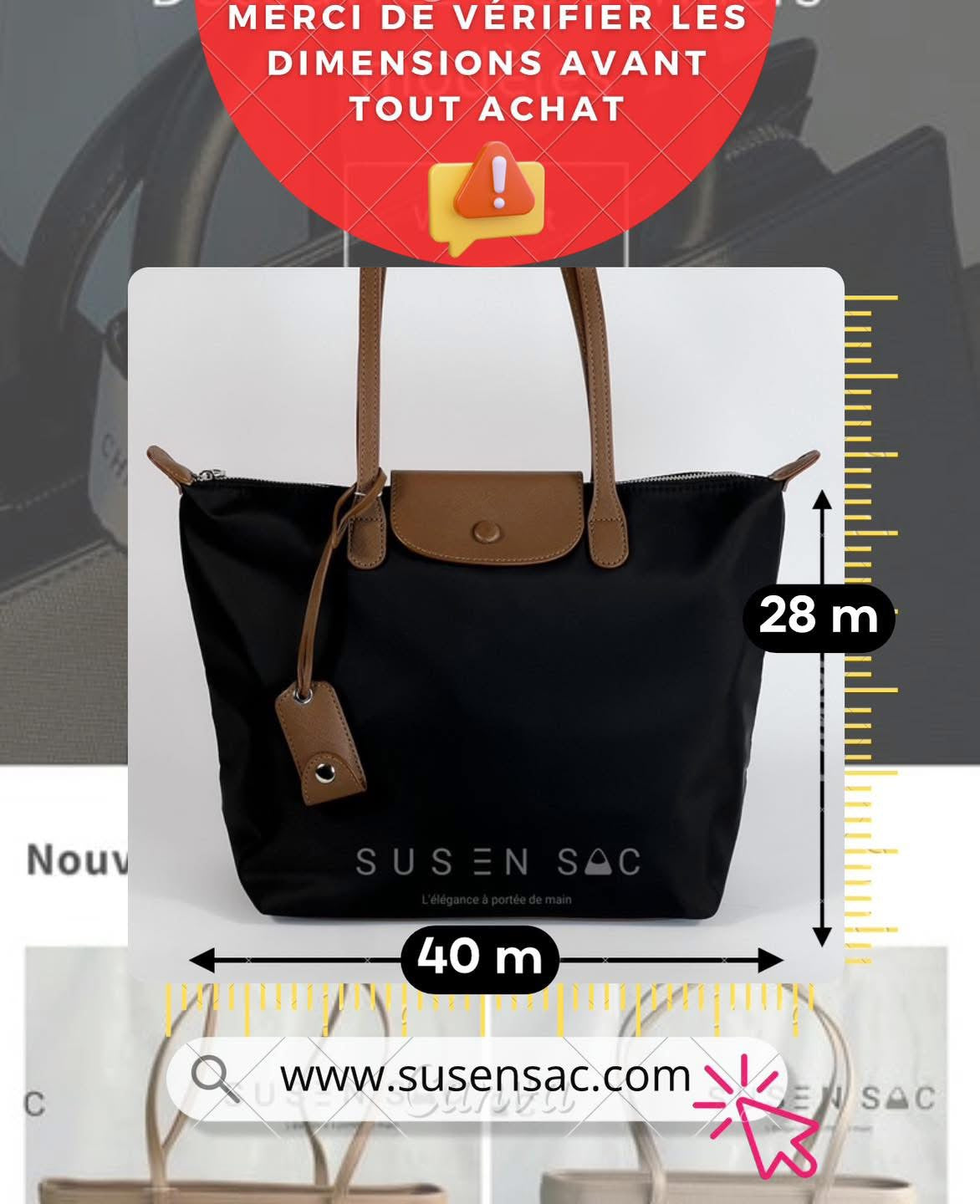 Sac épaule Bagco — style Longchamp, léger et déperlant