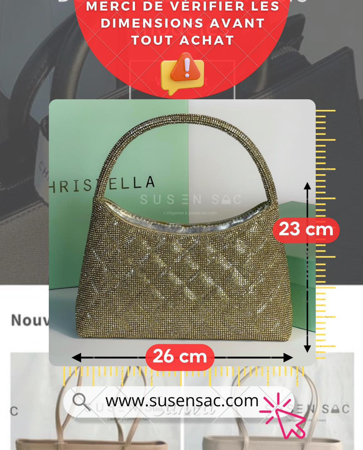 Chrisbella Mini Baguette Cristaux — Sac de soirée scintillant