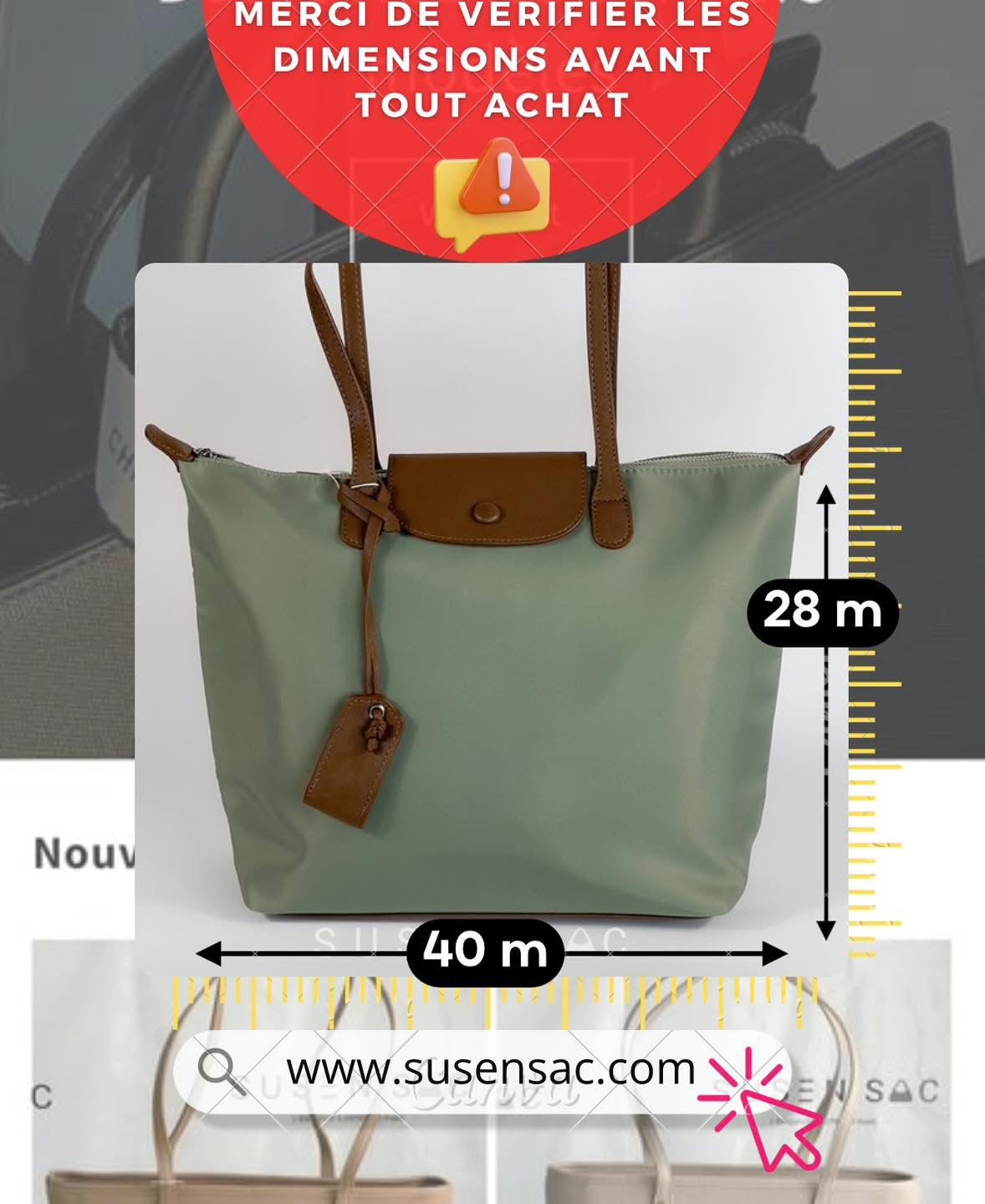Sac épaule Bagco — style Longchamp, léger et déperlant