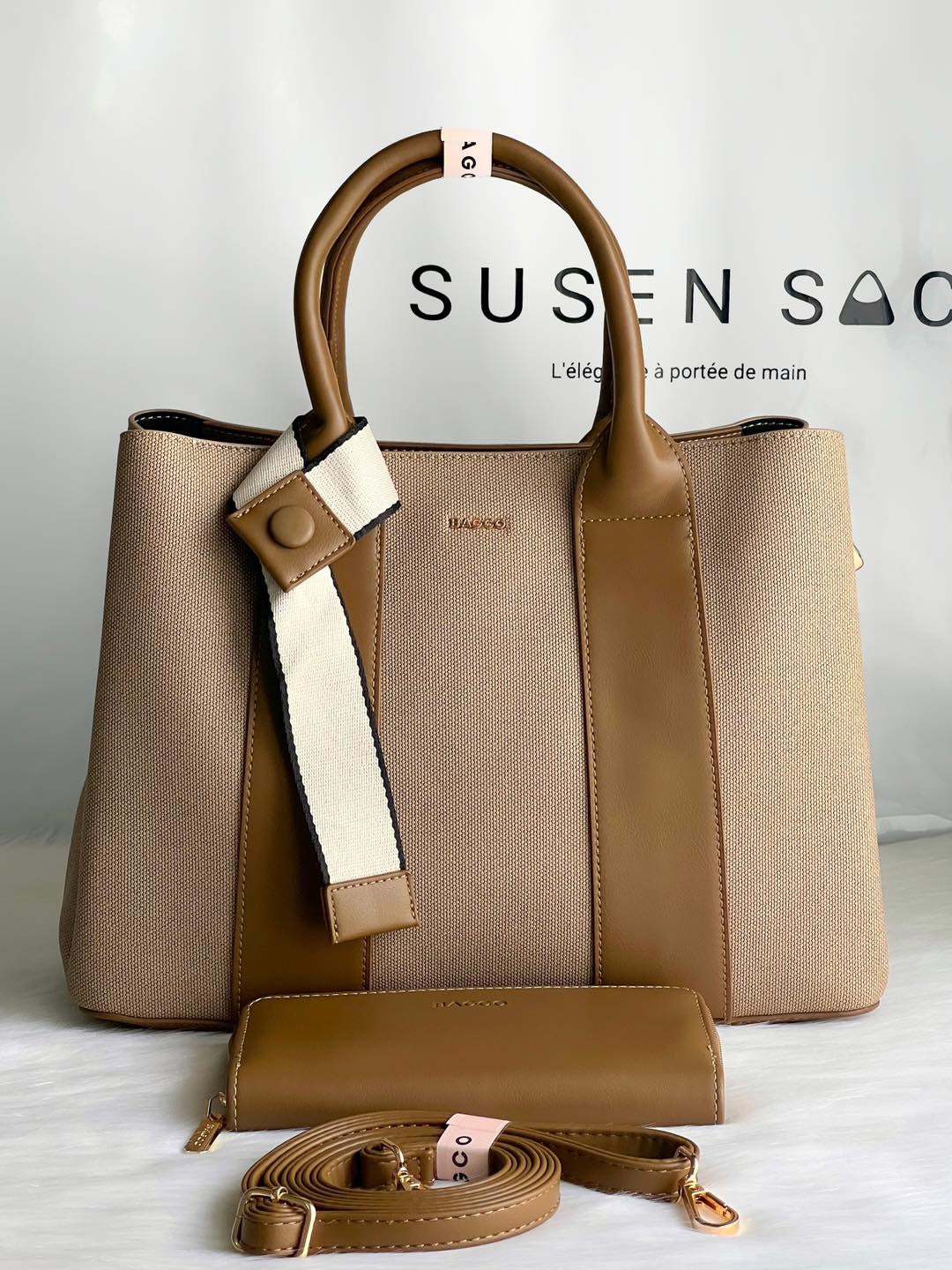 Sac BAGCO – Tote élégant en toile tissée et finitions cuir