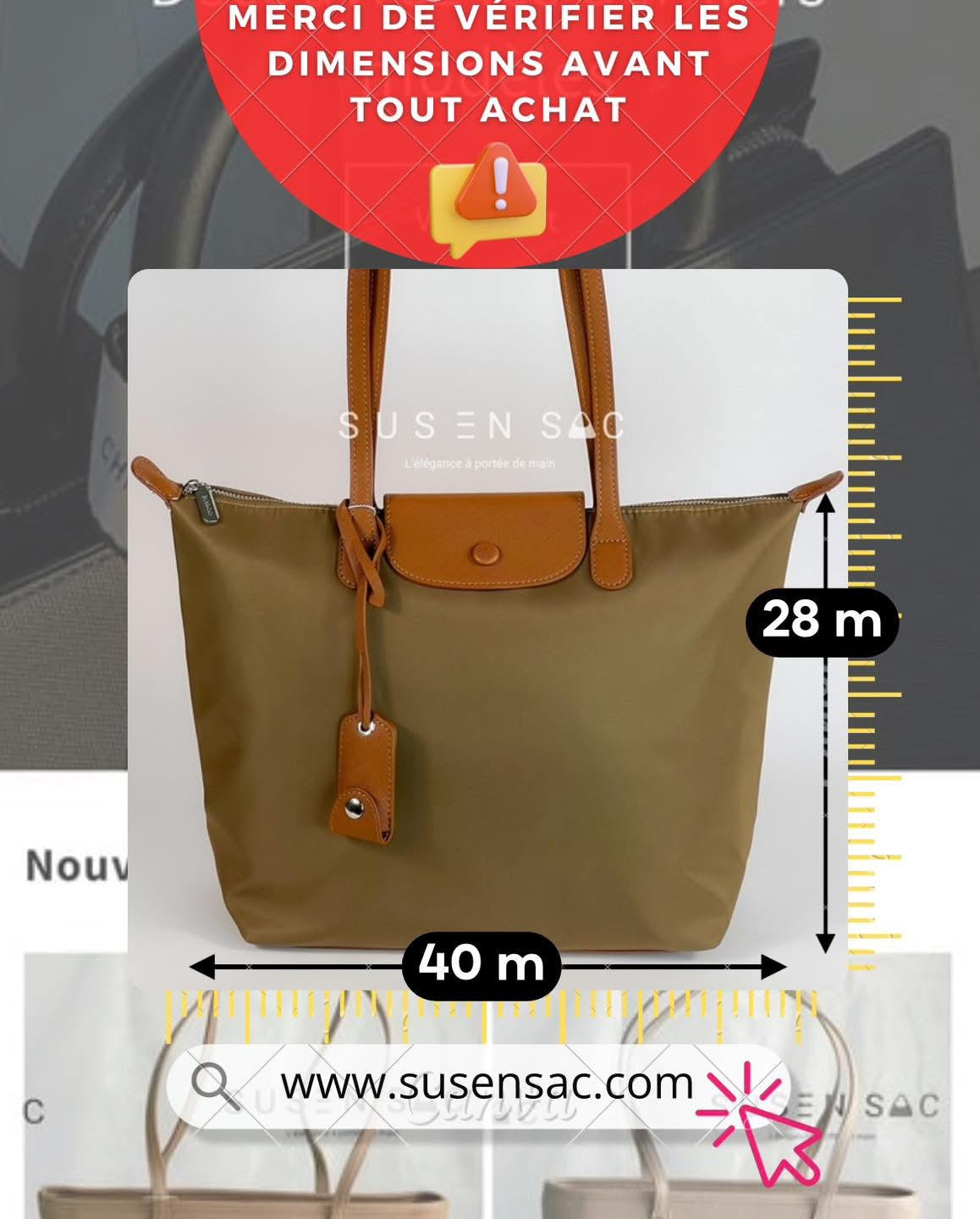 Sac épaule Bagco — style Longchamp, léger et déperlant