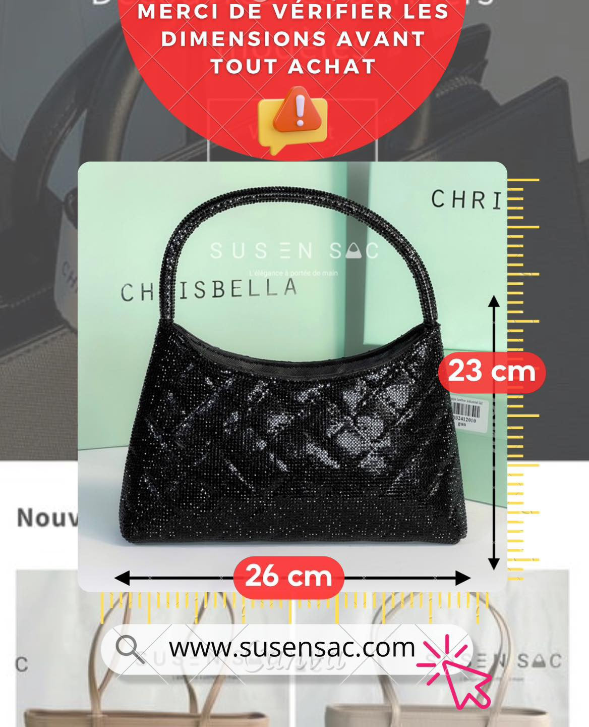 Chrisbella Mini Baguette Cristaux — Sac de soirée scintillant