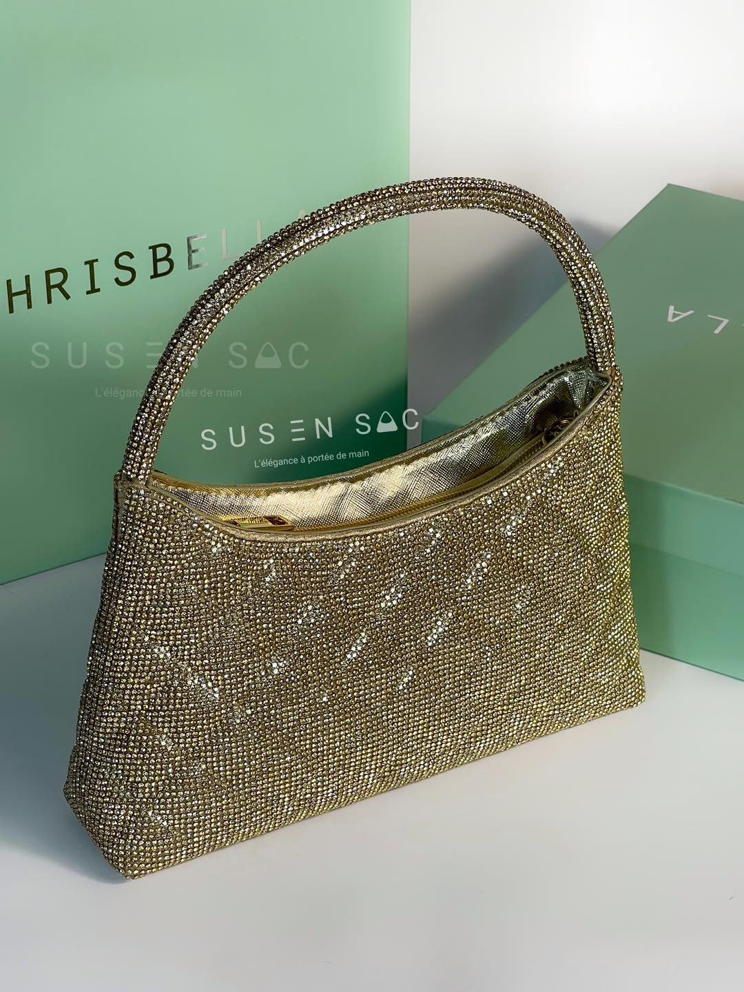 Chrisbella Mini Baguette Cristaux — Sac de soirée scintillant