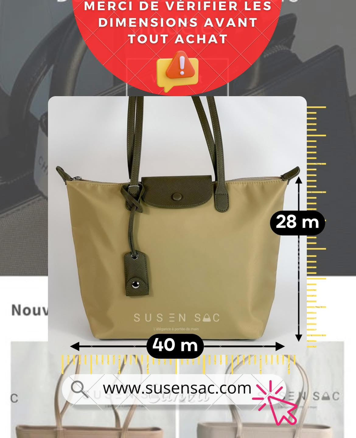 Sac épaule Bagco — style Longchamp, léger et déperlant