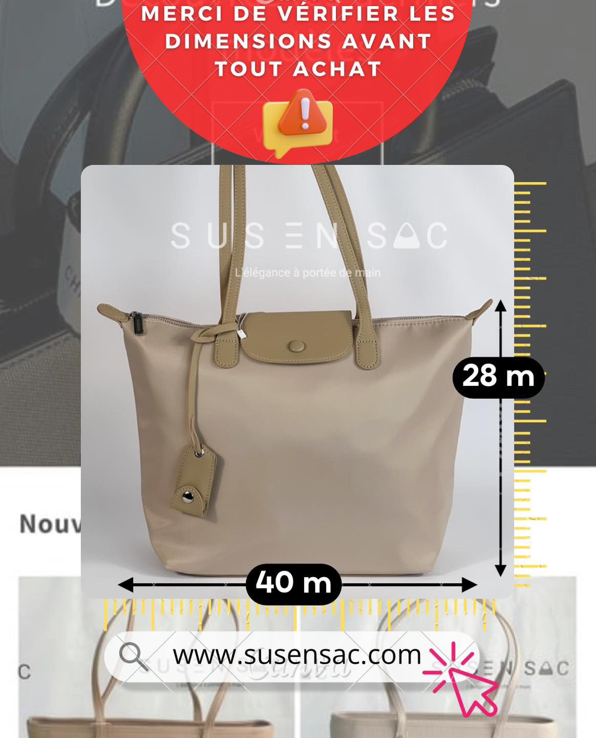 Sac épaule Bagco — style Longchamp, léger et déperlant