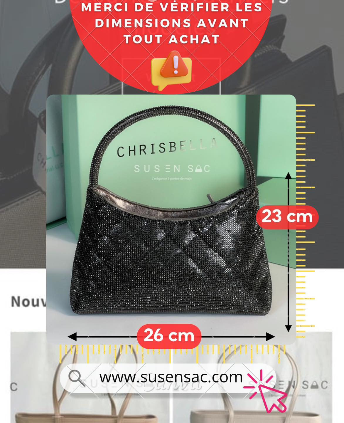 Chrisbella Mini Baguette Cristaux — Sac de soirée scintillant