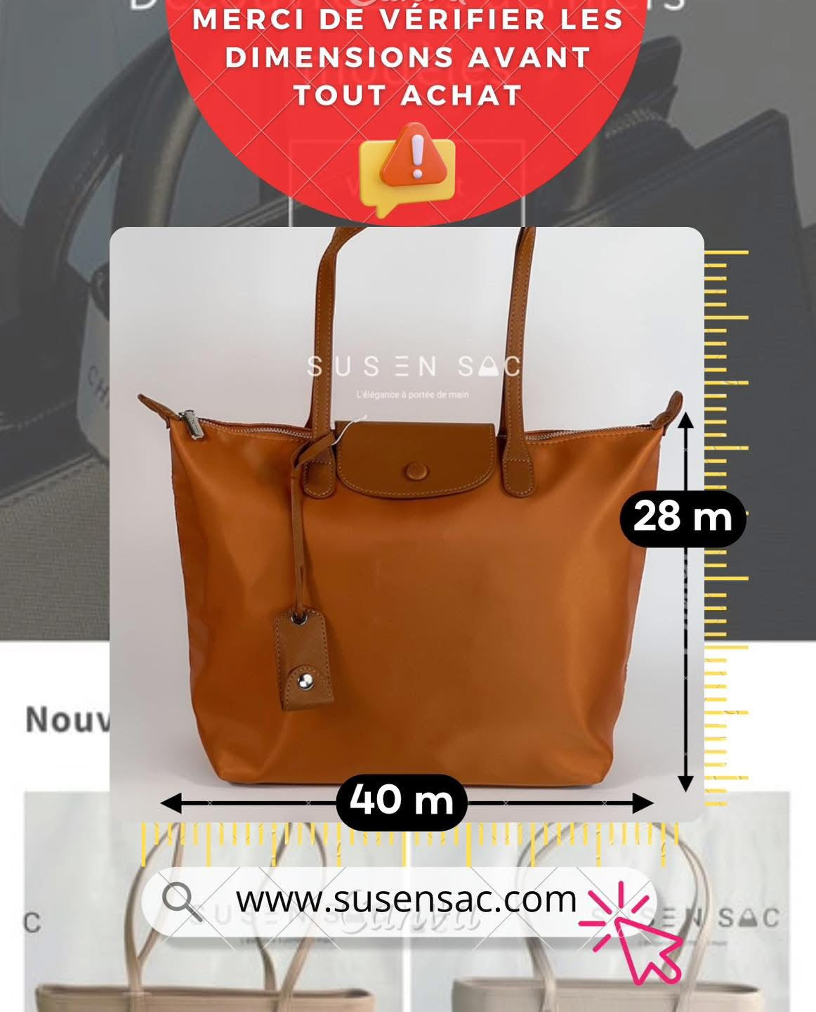 Sac épaule Bagco — style Longchamp, léger et déperlant