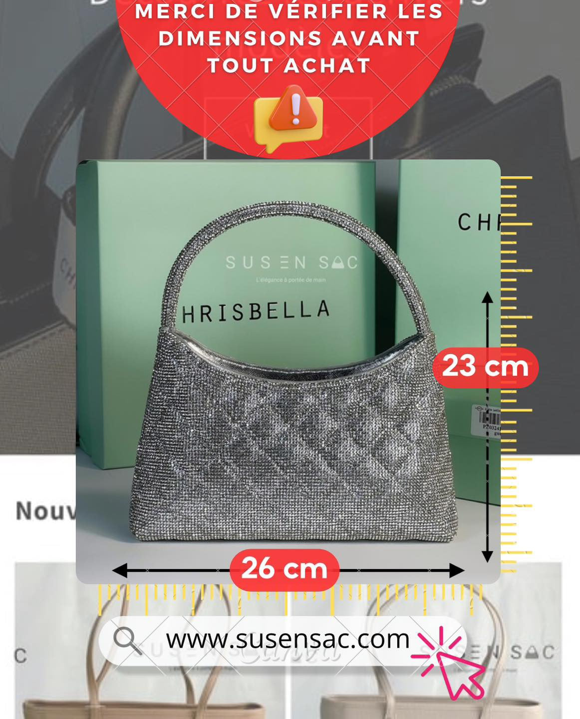 Chrisbella Mini Baguette Cristaux — Sac de soirée scintillant