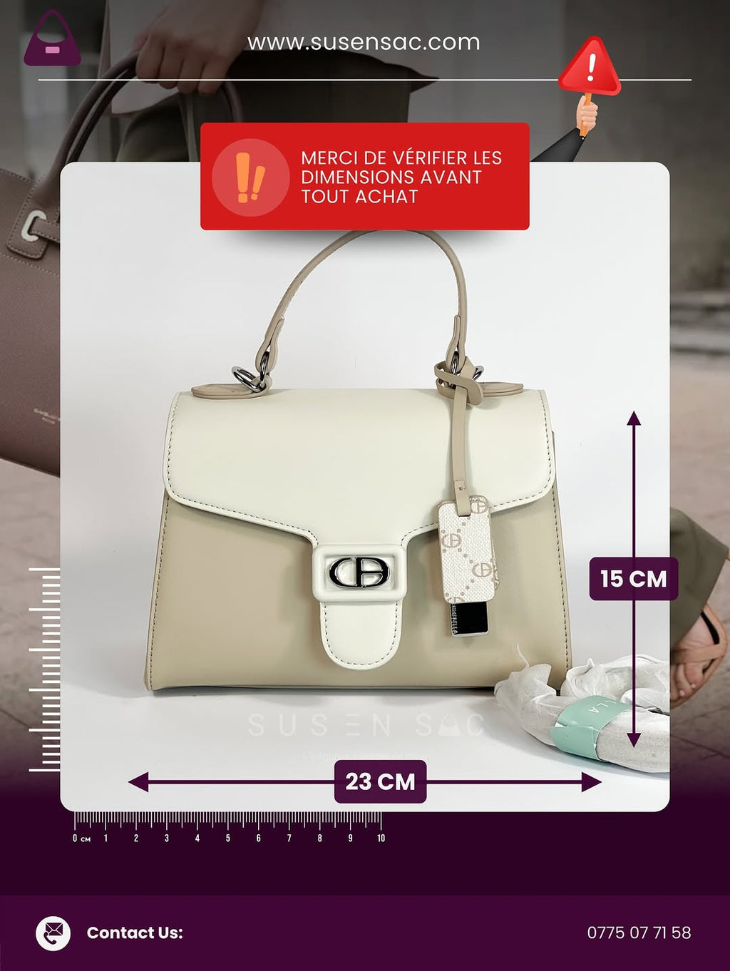 Sac à Main Chrisbella Élégance Structurée – Fermoir Signature & Bandoulière Amovible