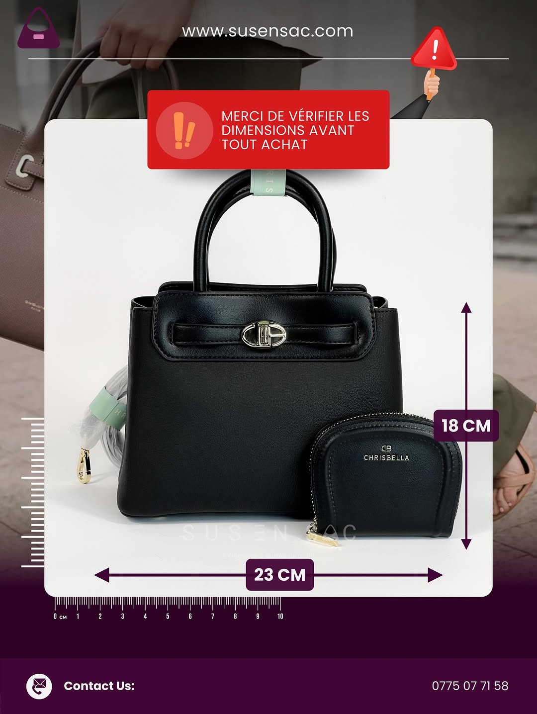 Sac CHRISBELLA – Élégance Structurée & Pochette Assortie