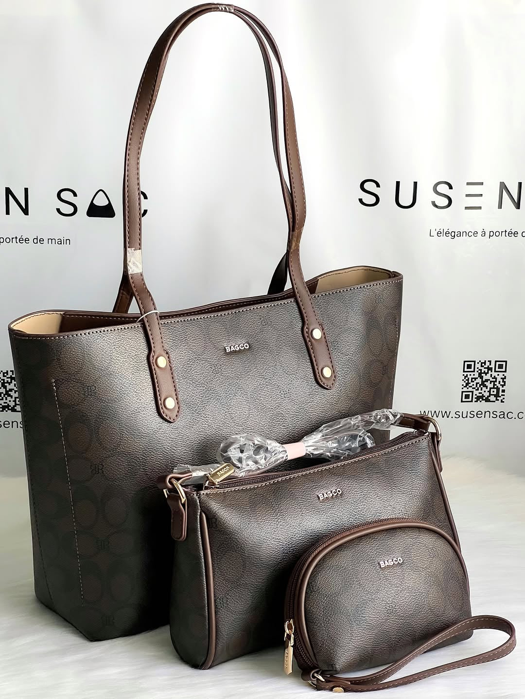 Sac à Main BAGCO 3 Pièces – Grand Sac Cabas + Bandoulière + Pochette Élégante