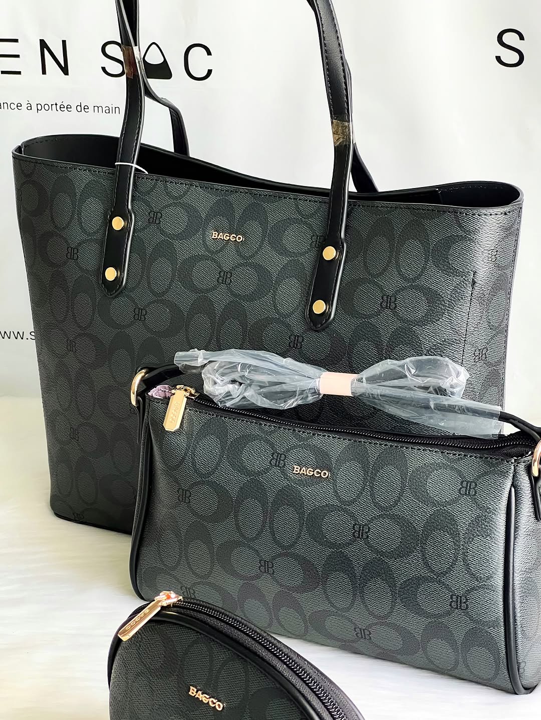 Sac à Main BAGCO 3 Pièces – Grand Sac Cabas + Bandoulière + Pochette Élégante