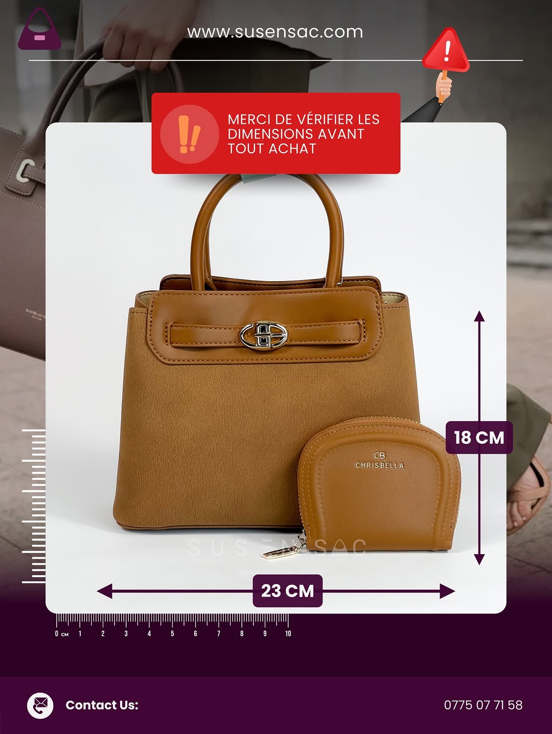 Sac CHRISBELLA – Élégance Structurée & Pochette Assortie