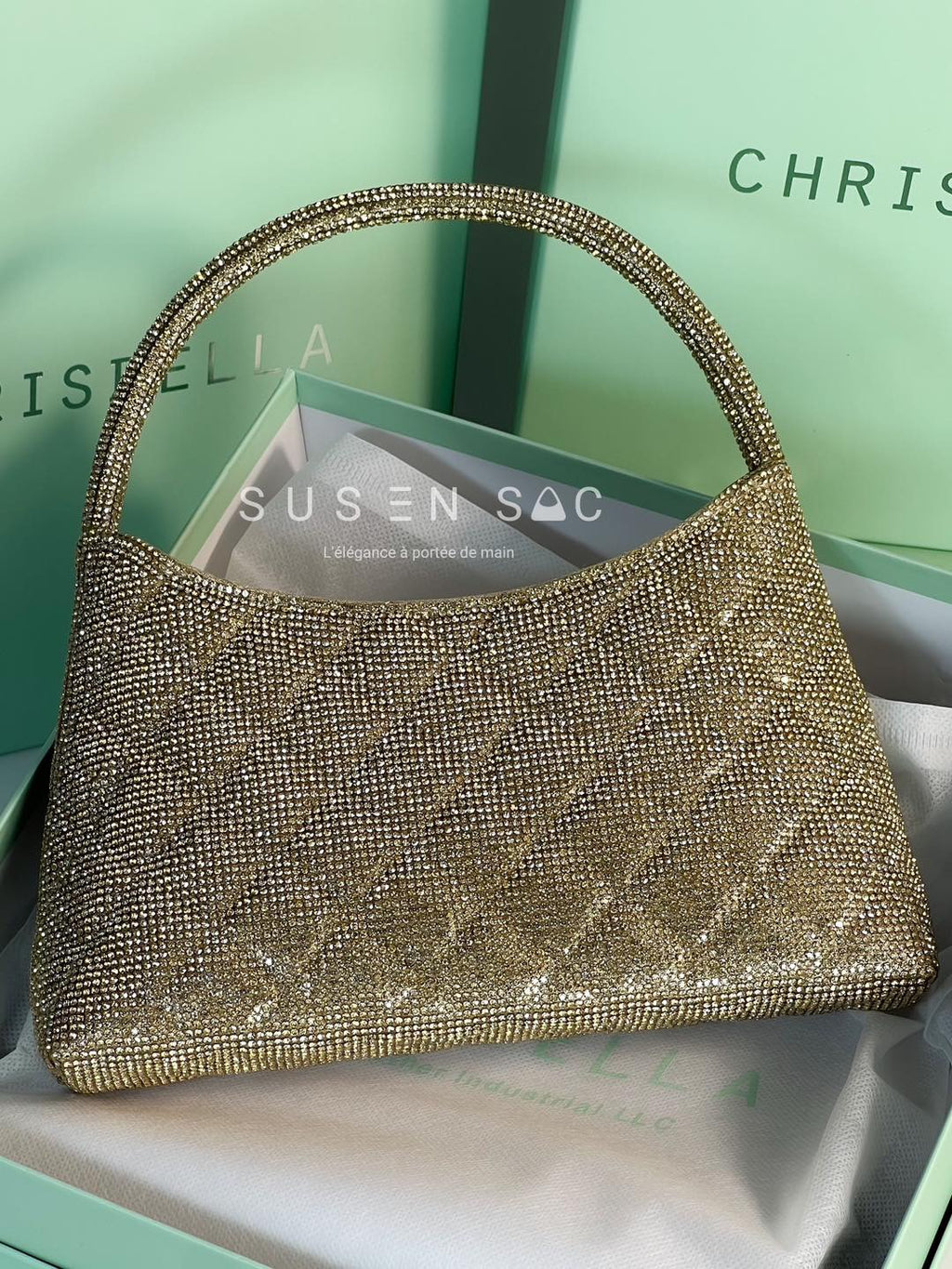 Chrisbella Mini Baguette Cristaux — Sac de soirée scintillant