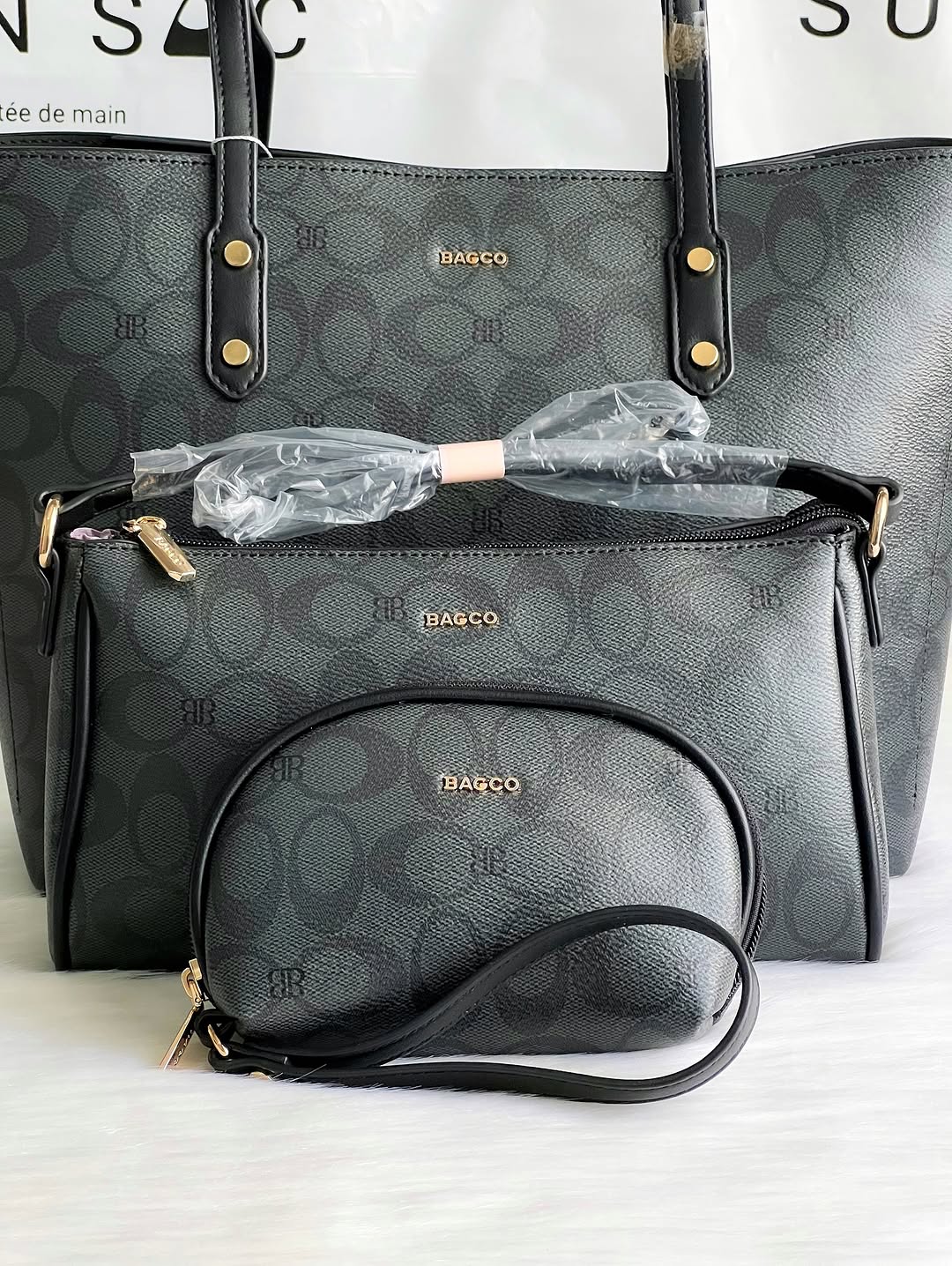 Sac à Main BAGCO 3 Pièces – Grand Sac Cabas + Bandoulière + Pochette Élégante
