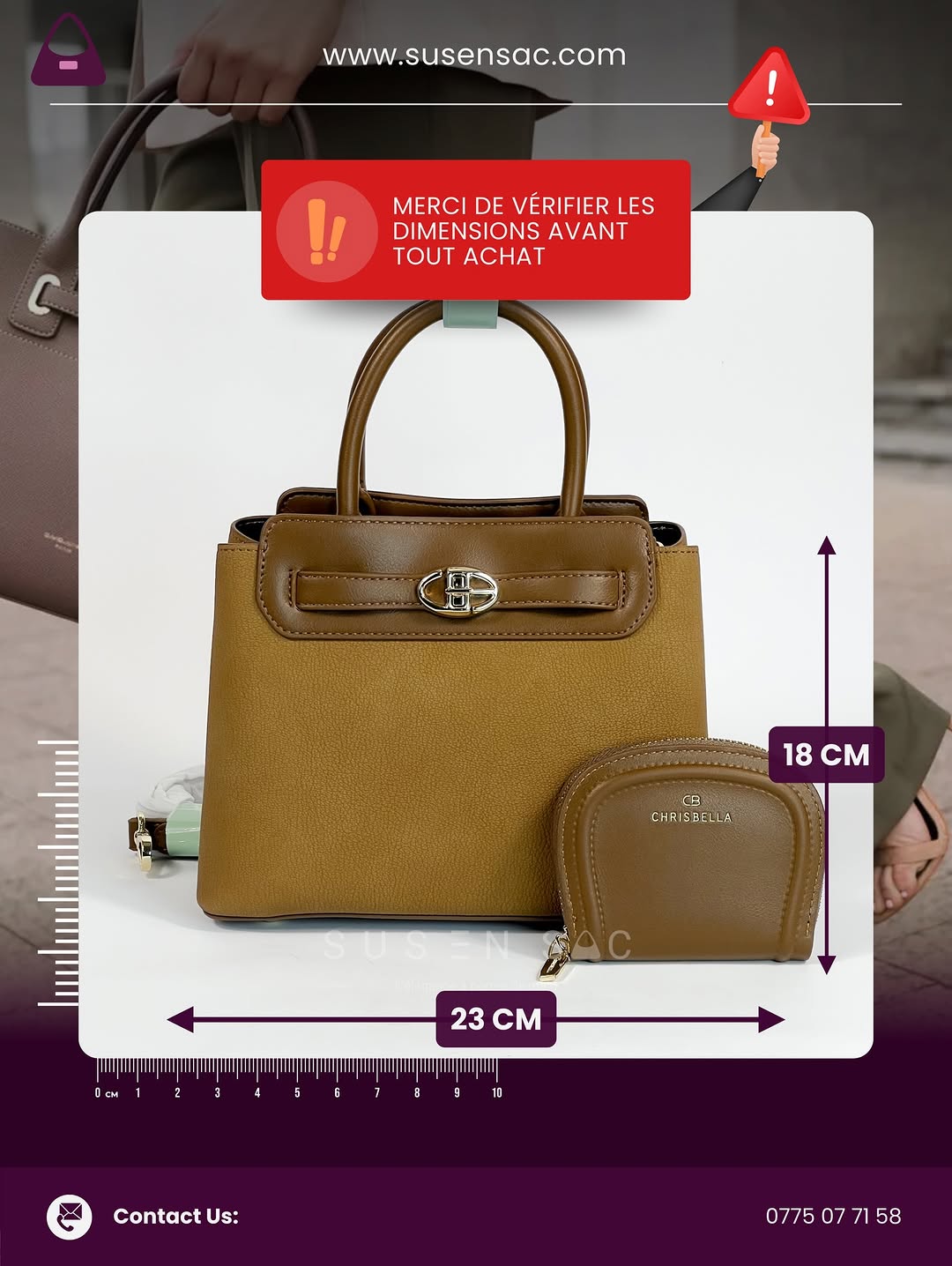 Sac CHRISBELLA – Élégance Structurée & Pochette Assortie