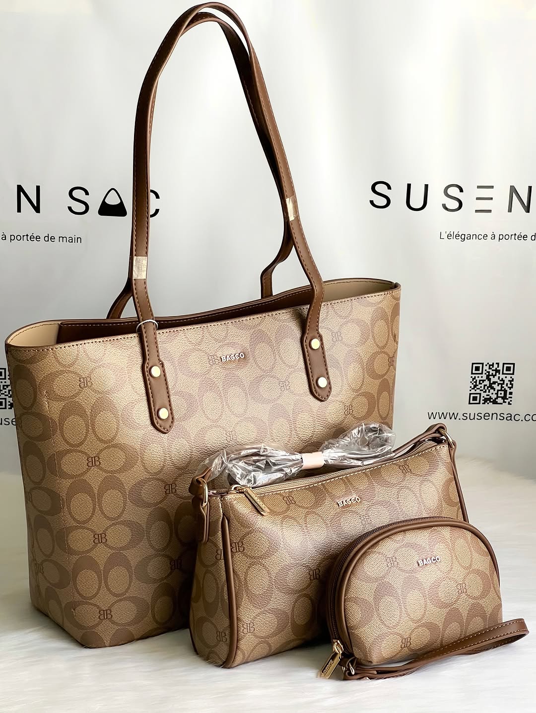 Sac à Main BAGCO 3 Pièces – Grand Sac Cabas + Bandoulière + Pochette Élégante