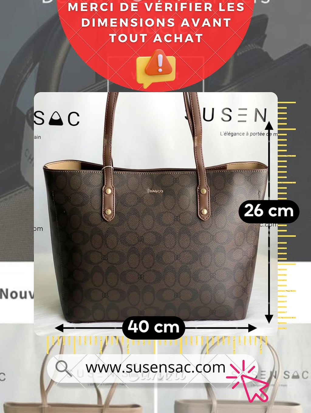 Sac à Main BAGCO 3 Pièces – Grand Sac Cabas + Bandoulière + Pochette Élégante
