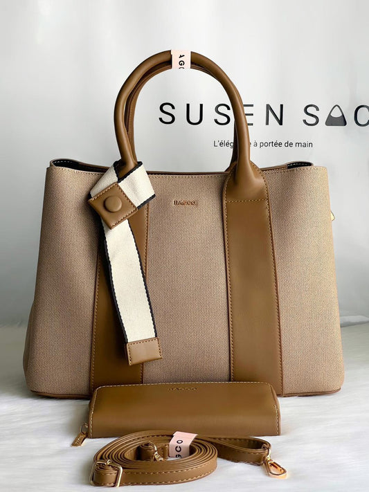 Sac BAGCO – Tote élégant en toile tissée et finitions cuir