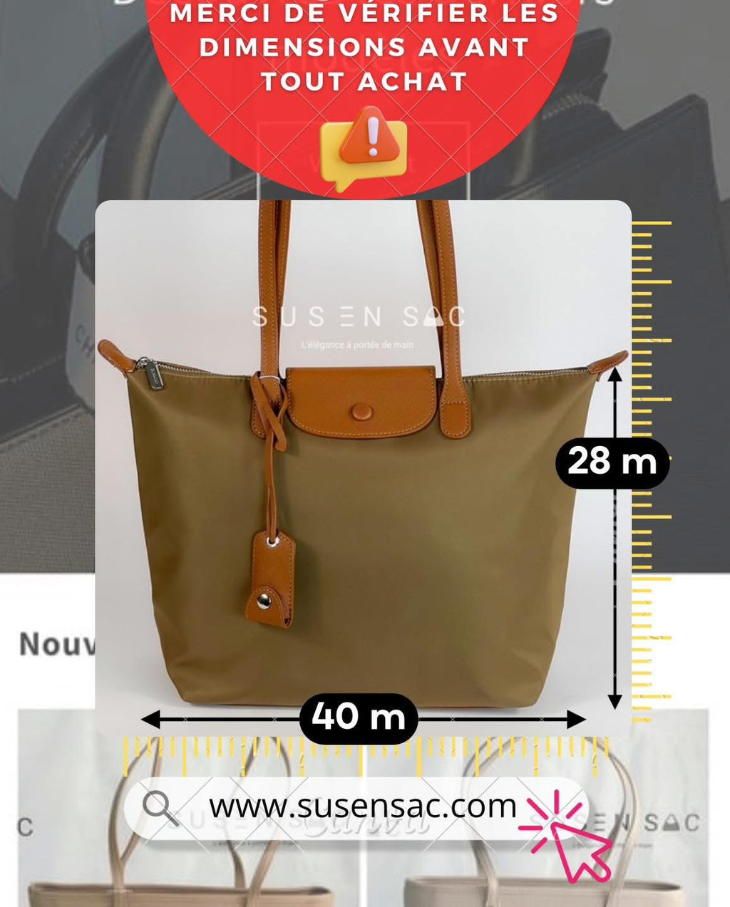 Sac épaule Bagco — style Longchamp, léger et déperlant