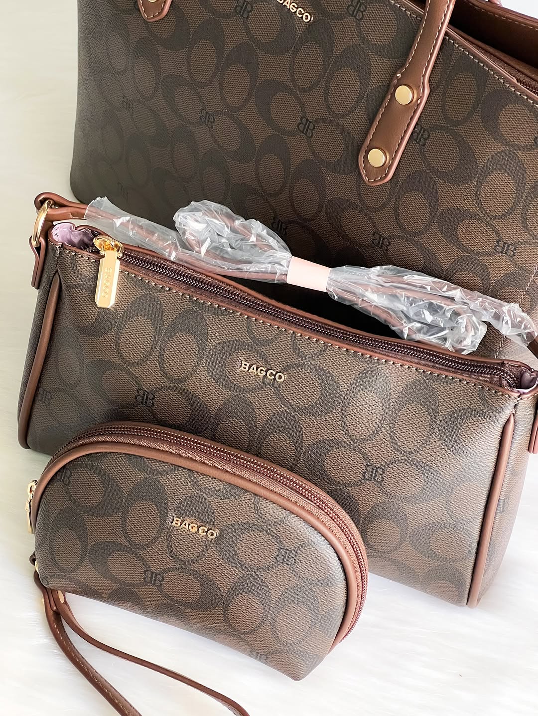 Sac à Main BAGCO 3 Pièces – Grand Sac Cabas + Bandoulière + Pochette Élégante