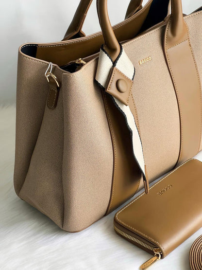 Sac BAGCO – Tote élégant en toile tissée et finitions cuir