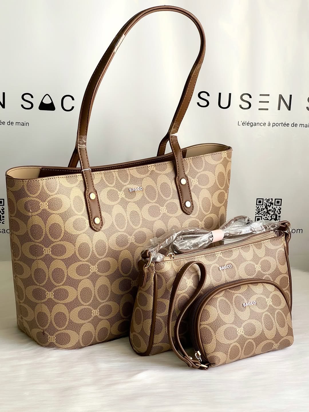 Sac à Main BAGCO 3 Pièces – Grand Sac Cabas + Bandoulière + Pochette Élégante