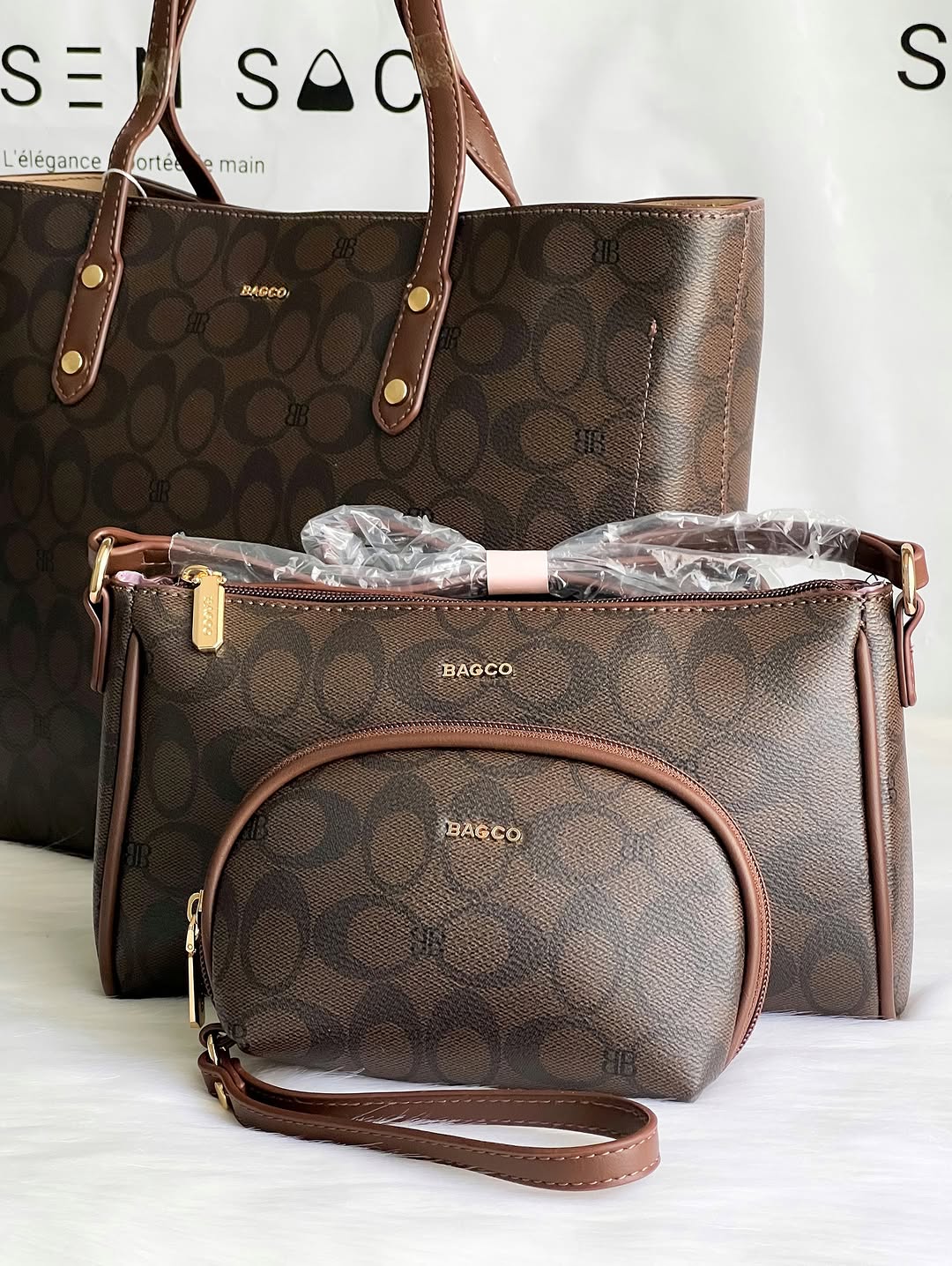 Sac à Main BAGCO 3 Pièces – Grand Sac Cabas + Bandoulière + Pochette Élégante