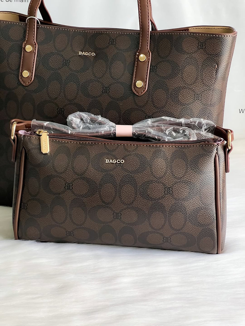 Sac à Main BAGCO 3 Pièces – Grand Sac Cabas + Bandoulière + Pochette Élégante
