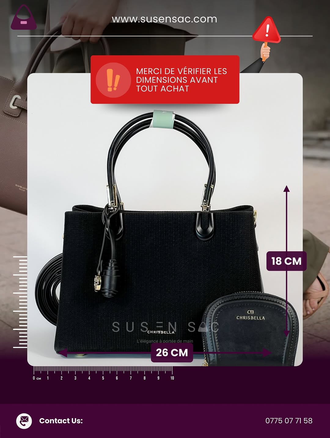 Sac CHRISBELLA – Élégance Structurée & Pochette Assortie