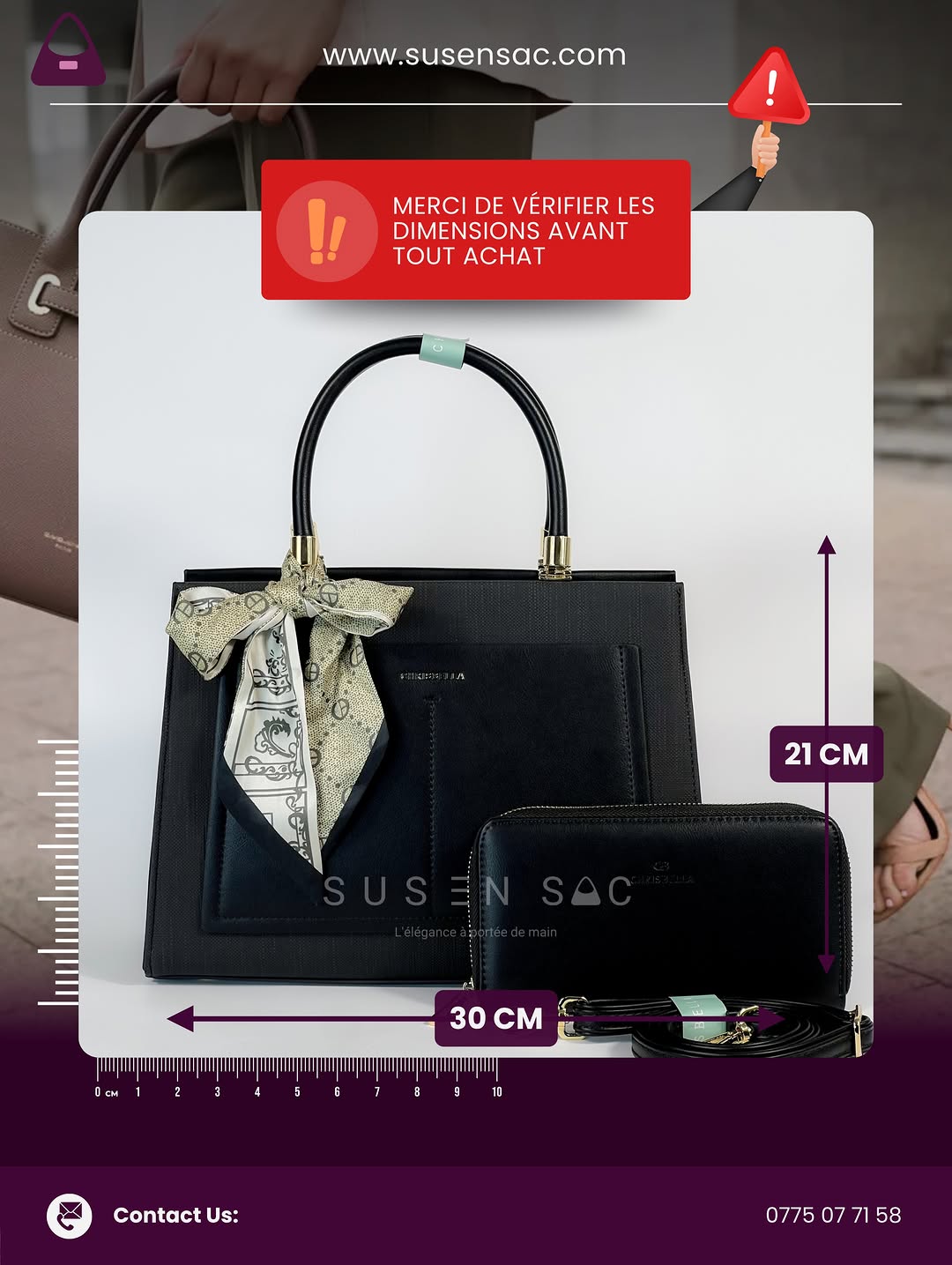 Sac CHRISBELLA – Élégance Structurée & Pochette Assortie
