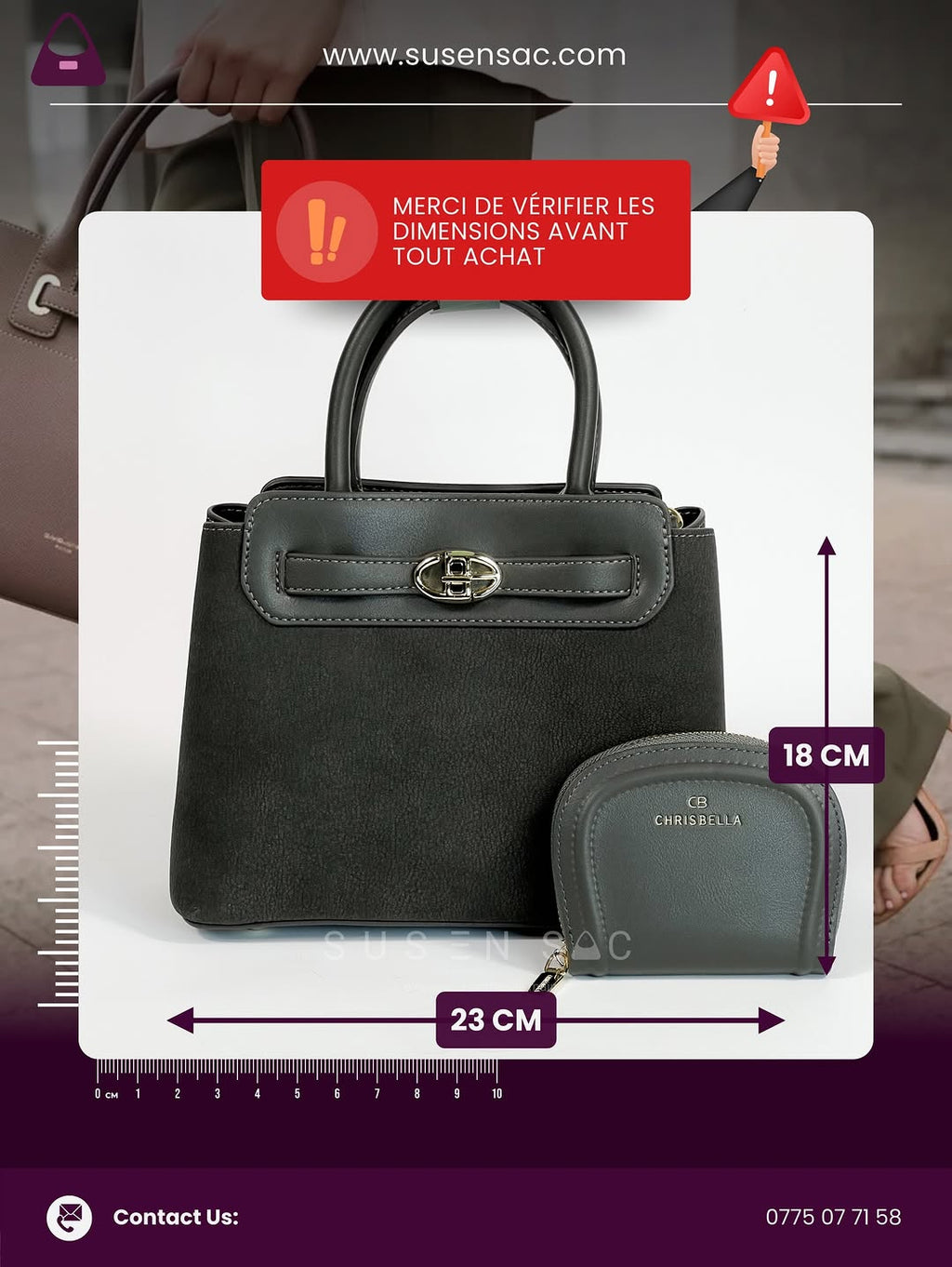 Sac CHRISBELLA – Élégance Structurée & Pochette Assortie